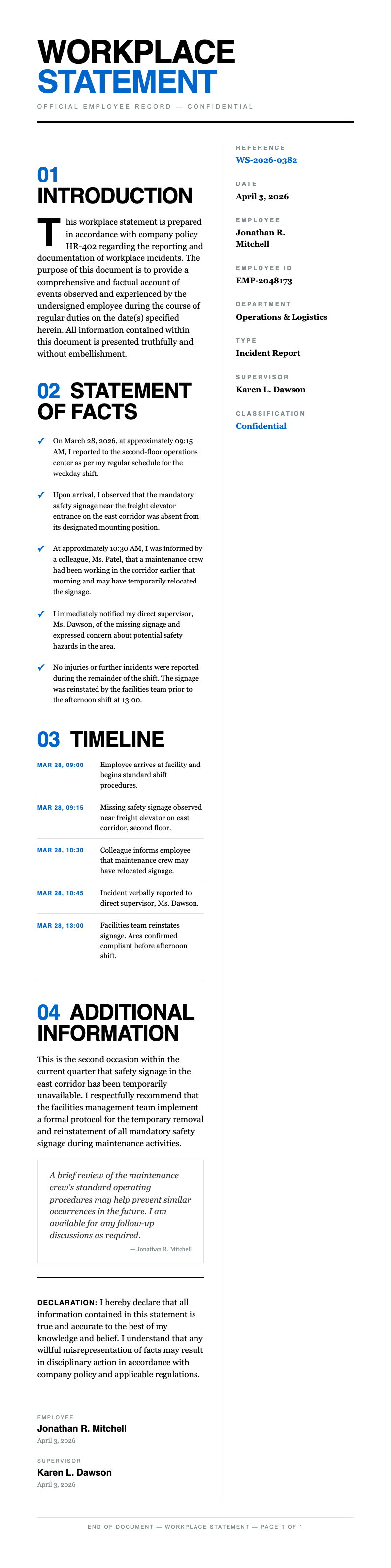 Typographic only workplace statement